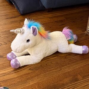 Magical White Unicorn Plush Toy with Rainbow Mane- 28 inches